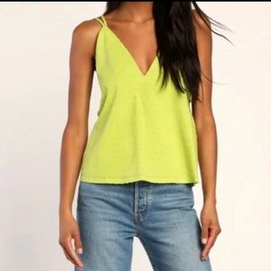 NWT - Women's Lime Green Swiss Dot Tie-Back Cutout Tank Top